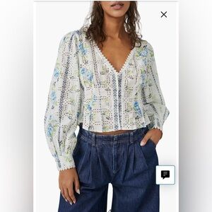 NEW Free People Blossom Eyelet Top in Bright White Combo Cottagecore Size Large
